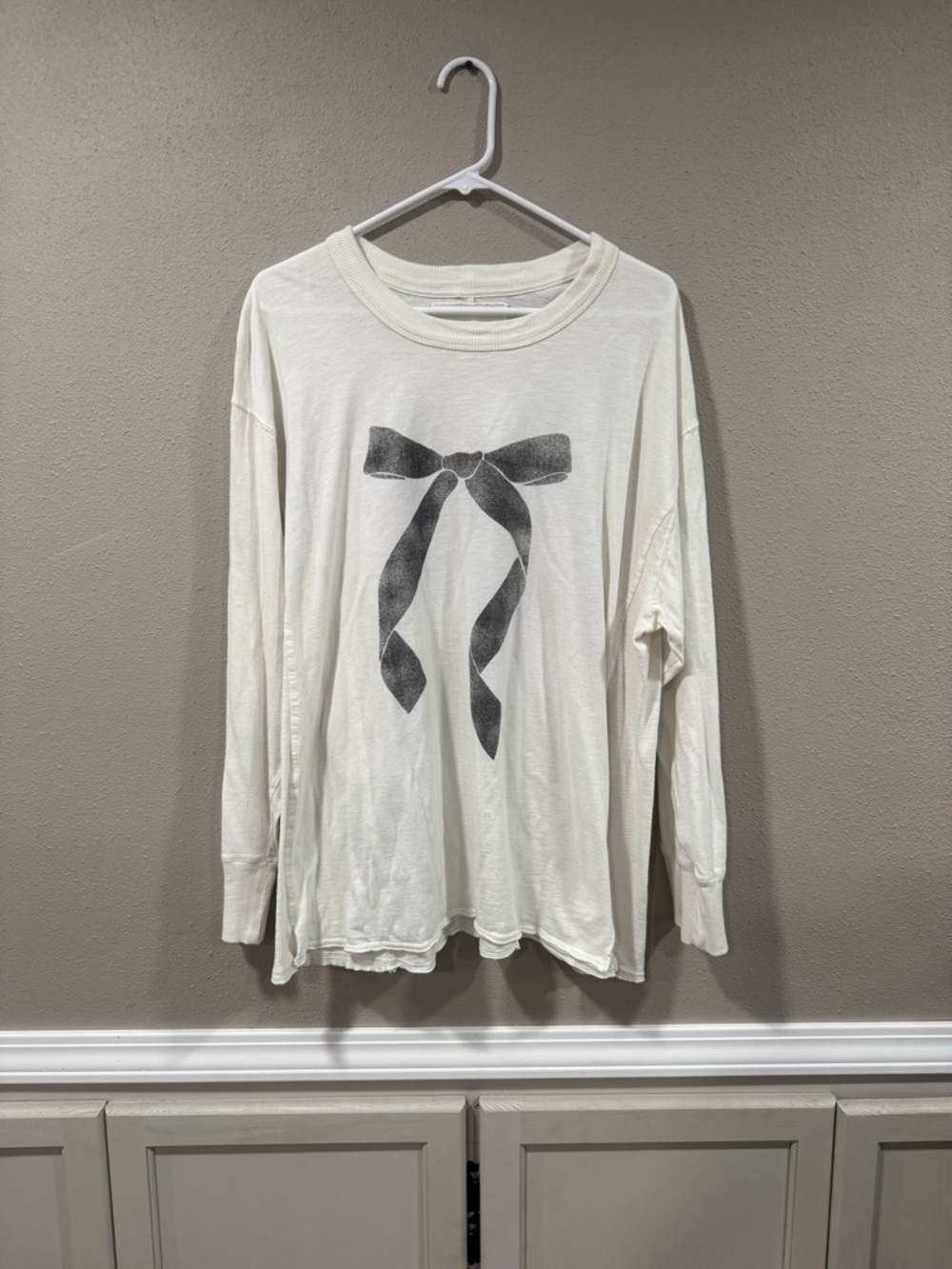 Aerie Long Sleeve Tee with Black Bow Graphic